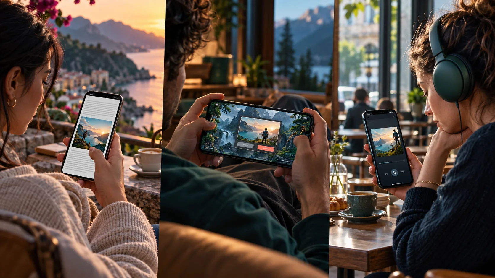 Illustrative outdoor campaign in a mobile article, an optional game ad moment and a digital audio companion view