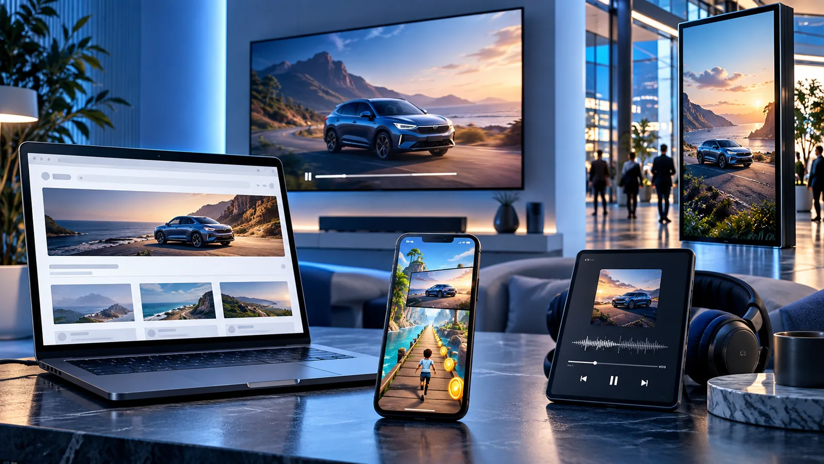 Illustrative advertising across web, games, video, audio and venue screens